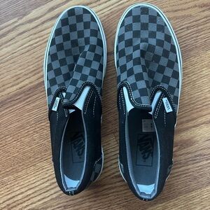 Vans Men's Black and Gray Checkered Slip-On Sneakers